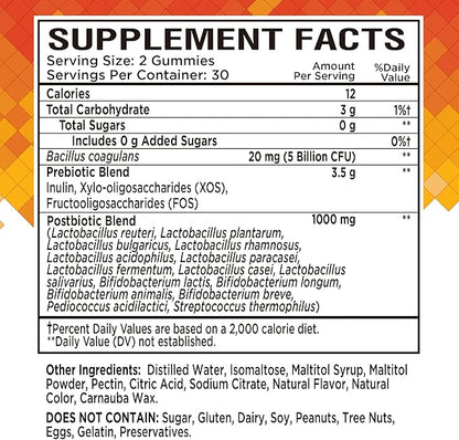 NutraPep Prebiotic Probiotic & Postbiotic Gummies for Women Men & Kids Children - High Potency 5 Billion CFU - Sugar-Free & Gluten Free