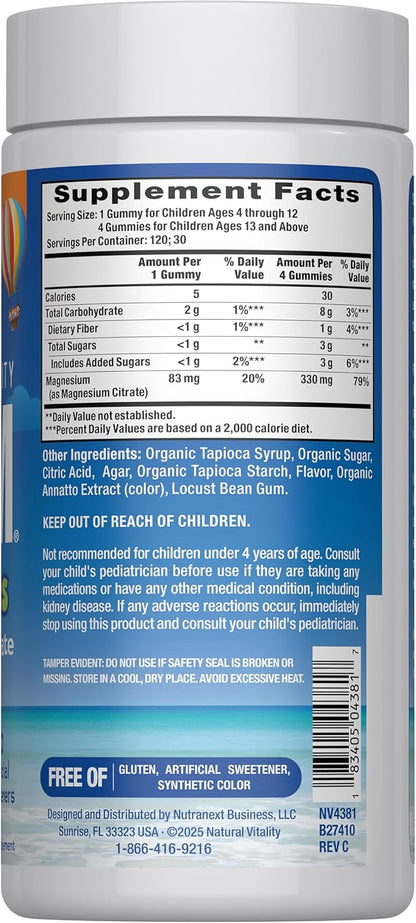 Natural Vitality Calm, Magnesium Citrate Kids Supplement, Stress Relief Gummies, Supports a Healthy Response to Stress, Gluten Free, Vegan, Sweet Citrus, 120 Gummies