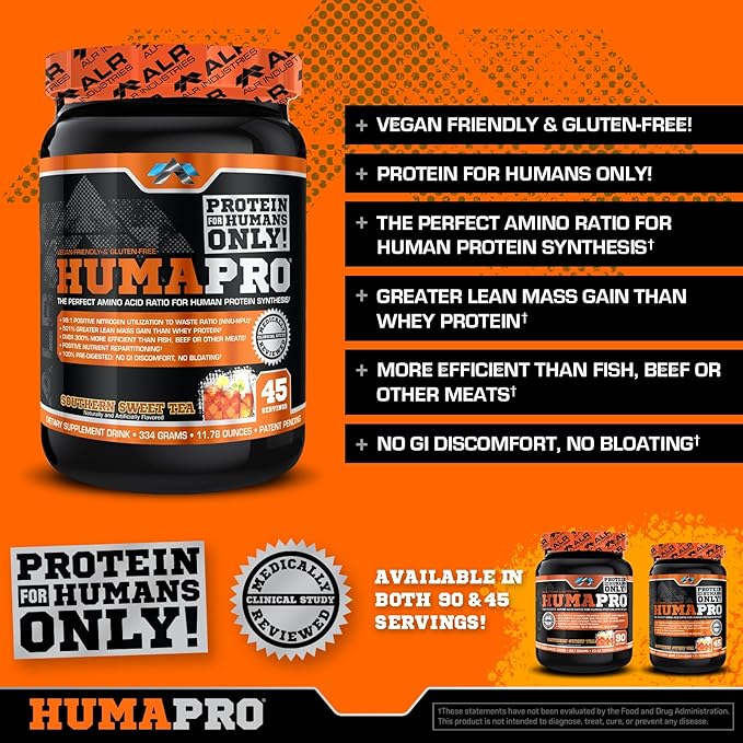 HumaPro Essential Amino Acid Formula | EAA Protein Supplement | Supports Muscle Recovery & Performance | Vegan, Gluten Free | | 45 Servings (Southern Sweet Tea)