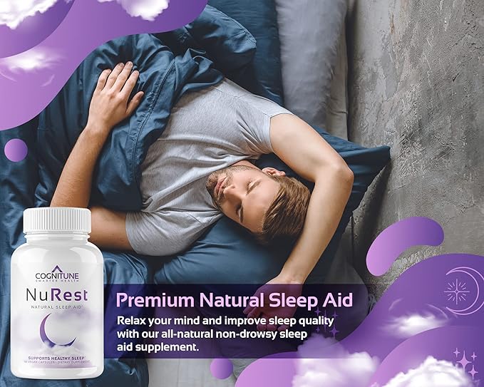 CogniTune Natural Sleep Aid for Adults - Herbal Sleep Aid Supplement - Non-Drowsy Formula with Melatonin, Valerian Root, Lemon Balm, Chamomile, GABA & More
