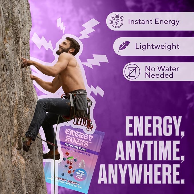Caffeine Candy - Popping Energy Candy Crystals, 100mg Caffeine, L-Theanine & B12 - Fast Energy, No Drink Needed - Coffee Alternative 40-Pack Variety (Cherry Berry & Pineapple Mango)