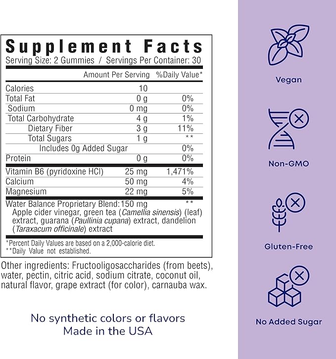 her own Debloat Gummy, Bloating & Gas Relief, Helps Reduce Water Retention, Supports Energy, with Apple Cider Vinegar and Dandelion, Gluten and Soy Free, Vegan, 60 Gummies, 60 Servings, (Pack of 2)