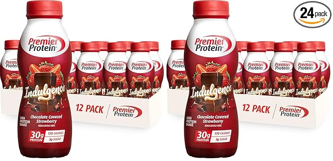 Premier Protein Shake INDULGENCE,Chocolate Covered Strawberry,30g Protein,170 Calories,3g Sugar,11.5 fl oz (Packaging May Vary),(Pack of 24)
