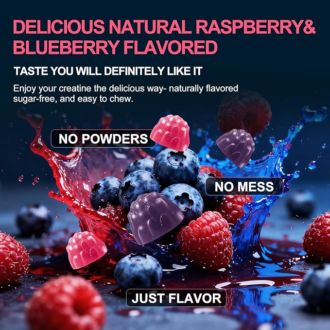 Health4All Creatine Monohydrate Gummies 5g for Men & Women, Creatine Gummy for Strength Energy & Muscle Growth Support Pre-Workout Supplement - Raspberry & Blueberry 120 Gummy