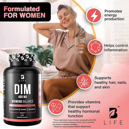 DIM Supplement 400 mg with Myo & D-Chiro Inositol, Dong Quai – Hormone Balance for Women – Fertility Supplements – Inositol Supplement - 240 Caps