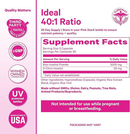 Pink Stork Inositol Supplement for Women – 40:1 Myo-Inositol & D-Chiro Inositol – Hormone Balance for Women – Healthy Ovulation & Fertility Support – Cycle Regularity & Metabolic Wellness, 30 Servings