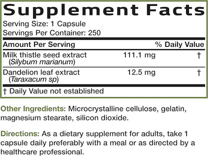 Bronson Milk Thistle Silymarin Marianum & Dandelion Extract Liver Health Support, Antioxidant Support, Detox, 250 Capsules