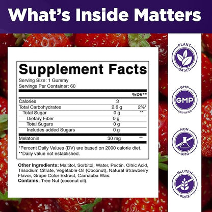 Vitamatic Sugar Free Melatonin 30mg per Gummy - 60 Servings - 60 Vegetarian Gummies - Non-Habit Forming Supplement (60 Count (Pack of 2))