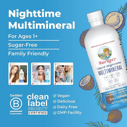 MaryRuth's Liquid Nighttime Multimineral | No Melatonin | Bedtime Routine | Magnesium Citrate | Calcium | Zinc | Vitamin D3| Available in 4 Flavor - Vegan | Sugar Free | Gluten Free | 15.22 Oz