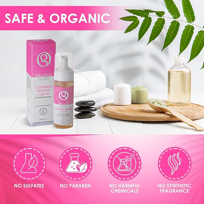 Organic Glide Feminine Body Wash 5 fl oz - Natural Cleansing Mousse with Unique Probiotic Support, pH Balanced, Gentle for Sensitive Skin & Intimate Areas, Refreshing Magnolia Scent (2-pack)