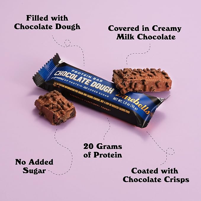 Barebells Protein Bars Chocolate Dough - 12 Count, Pack of 2 - Protein Snacks with 20g of High Protein - Low Carb Protein Bar with 1g of Total Sugars - Perfect on The Go Low Carb Snack & Breakfast Bars