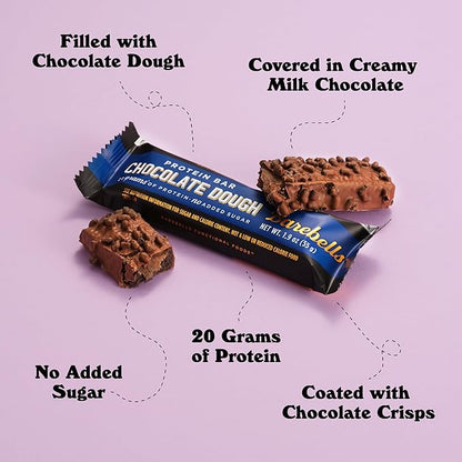 Barebells Protein Bars Chocolate Dough - 12 Count, Pack of 2 - Protein Snacks with 20g of High Protein - Low Carb Protein Bar with 1g of Total Sugars - Perfect on The Go Low Carb Snack & Breakfast Bars