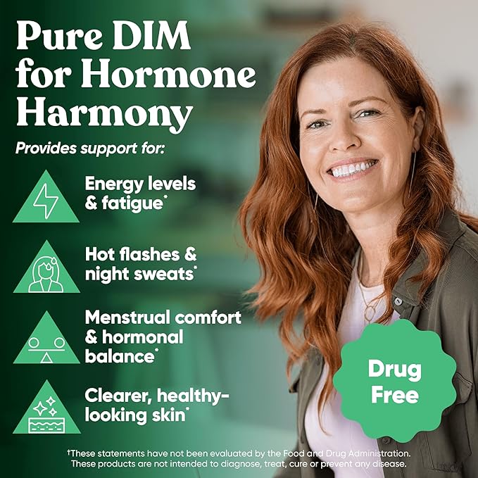 DIM Supplement Pure 200 Mg for Women or Men – Estrogen Hormone Balance Supplement for Energy, Fatigue, Stress, Menopause, Hot Flashes – Enhanced Bioavailability BioPerine – 60 Vegan Soft Capsules