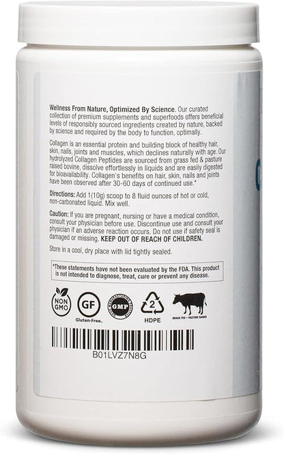 BioOptimal Collagen Peptides Powder - Grass-Fed, Pasture-Raised Hydrolyzed Protein Supplement for Skin, Hair, & Nails - Non-GMO, Zero Sugar Daily Supplement for Men & Women (30 Servings)
