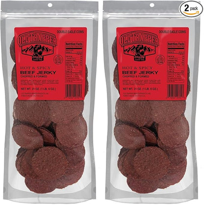 Old Trapper Double Eagle Beef Jerky,Hot & Spicy Flavor,21 Ounce Package,Natural Wood Smoked Meat Snacks,10 Grams Protein and 80 Calories per Serving,(Pack of 2)