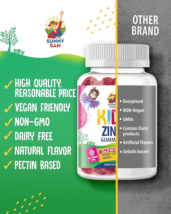 Zinc Gummies for Kids - Chewable Zinc Gummy Supplement for Children Immune Support - Low Sugar Natural Antioxidant Non-GMO Vitamin Chewables for Toddlers & Teens - 60 Gummies