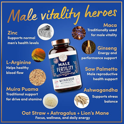 Male Fertility Supplement with Maca Root - Mens Health Conception Fertility Prenatal Vitamins Plus Natural Extracts - Prenatal Fertility Supplements for Men - 3rd Party Tested - 120 Capsules, 2 Month