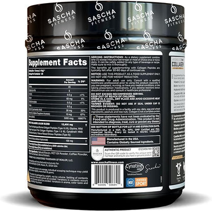 SASCHA FITNESS Hydrolyzed Multi Collagen Peptides Tipes 1,2 & 3 |Hyaluronic Acid|Biotin |Cynatine HSN|Vitamin C & E |for Hairs, Skin & Bone Support|Caramel Macchiato