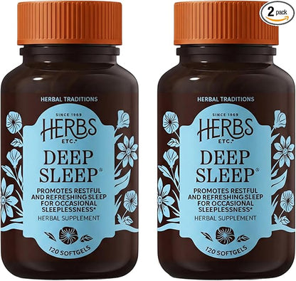 Herbs Etc. Deep Sleep Softgels - Herbal Sleep Support Supplement - Rest & Calming Support with Passionflower, Chamomile & Lemon Balm - 120 Softgels (120 Servings) - 2 Pack