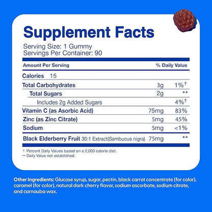 Feel Great Vitamin Co. Elderberry Gummies for Kids | Immune Support | Natural Antioxidant Immune Booster | with Vitamin C and Zinc | Gluten Free & Vegetarian | 90 Gummies