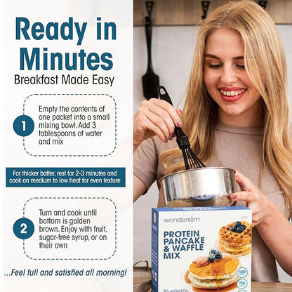 Wonderslim Protein Pancake & Waffle Mix, Blueberry, Low Sugar & Low Calorie (7ct)