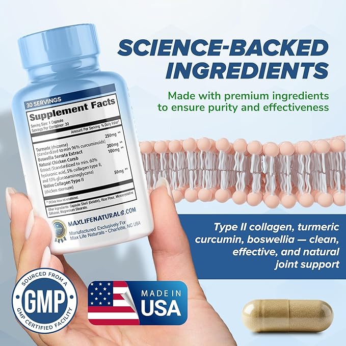 MAXLIFE NATURALS ArthroFlex Advanced Joint Health Supplement – 60 Capsules - Vital Joint Supplements for Women and Men, Type II Collagen Cartilage Supplement, Made in USA Health Care Supplements
