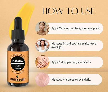 Earth N Pure Batana Oil 100% Natural and Therapeutic Grade for Hair Growth and Healthy Skin 50 ML