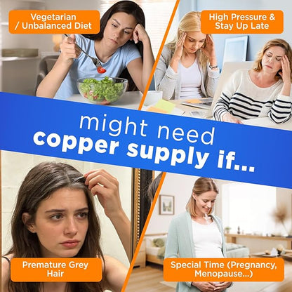 Copper Glycinate Gummies for Women, 2mg Chelated Copper with Vitamin C, High Absorption Copper Supplements for Women 25-44, Immune, Energy, Skin & Bone Health, 60 Count