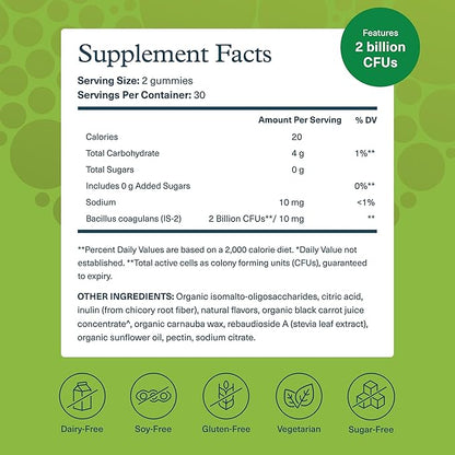 Youtheory Spore Probiotic Gummies - Supplement for Gut Health Support* - with Bacillus coagulans (is-2) - Supports Diarrhea Relief & Regular Bowel Movement* - Sugar Free - 60 Gummies (30-Day Supply)
