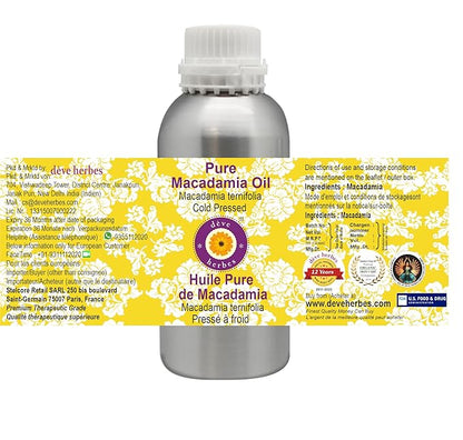Deve Herbes Pure Macadamia Oil (Macadamia ternifolia) Cold Pressed 1250ml (42 oz)