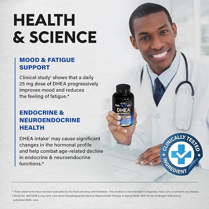DHEA 25mg - Micronized DHEA Supplement for Women & Men - Clinically Proven Strength & Bioavailable - Healthy Aging, Hormone Balance & Energy Level Support - Vegan & NON-GMO - Made in USA, 120 Capsules