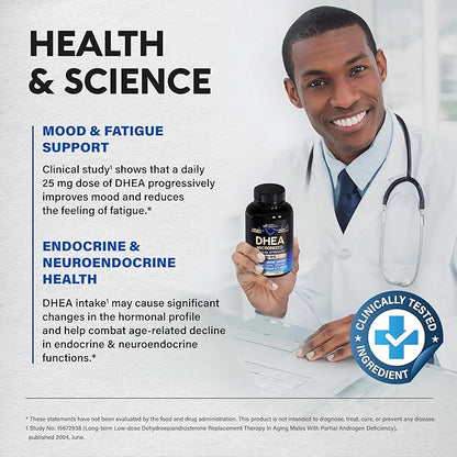 DHEA 25mg - Micronized DHEA Supplement for Women & Men - Clinically Proven Strength & Bioavailable - Healthy Aging, Hormone Balance & Energy Level Support - Vegan & NON-GMO - Made in USA, 120 Capsules