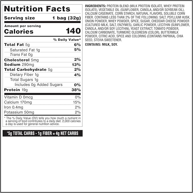 Quest Nutrition Pizza Tortilla Style Protein Chips, 19g Protein, 4g Net Carbs, High Protein Snack, Low Carb, Gluten Free, 1.01 oz bags, 4 Count