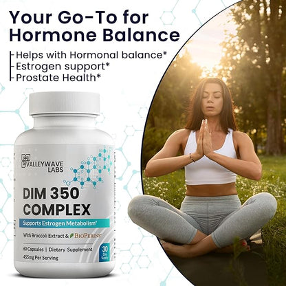 DIM Supplement - 350 mg Capsules, Diindolylmethane Supplement for Women and Men Supports Estrogen Metabolism, Hormone Balance, Menopause, Estrogen Balance, PCOS (60 Count)