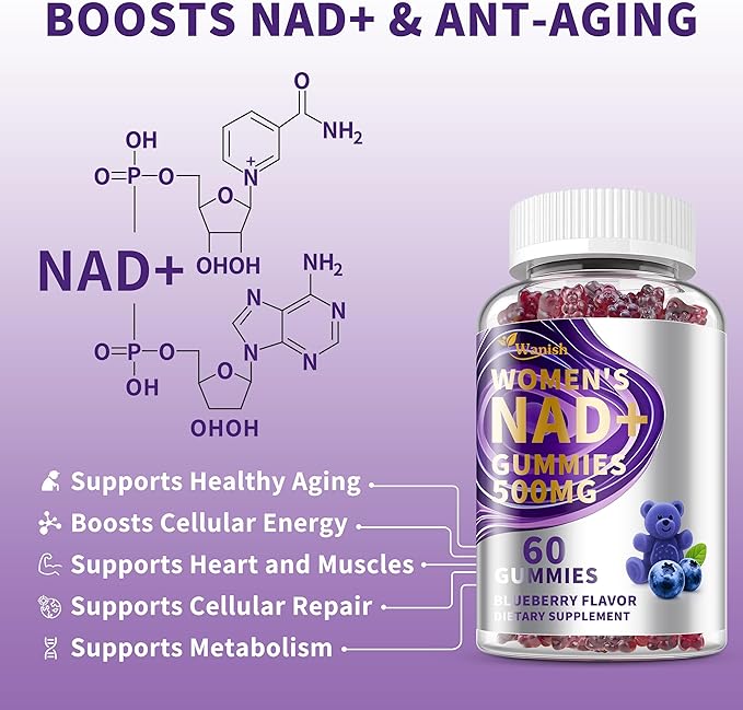 （2 Pack） NAD Gummies Supplements for Women, Pure 500mg NAD - Cell Regeneration, Energy & Metabolism Support, Vegan,Sugar Free, Additives Free, Blueberry Flavor
