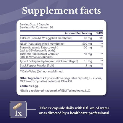 Joint Complex - Joint & Cartilage Health - Joint Support Supplement with Calcium, NEM Eggshell Membrane, Boswellia Serrata - Knee Supplements for Men & Women, 60 Capsules