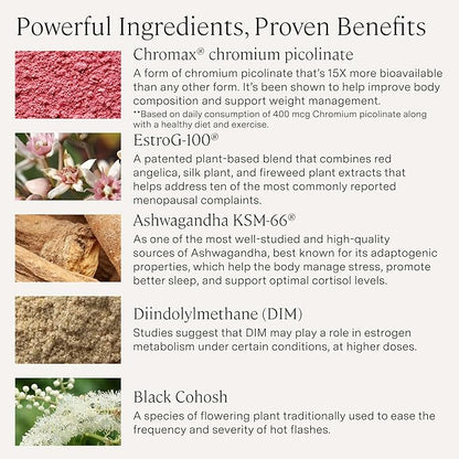 Stonehenge Health for Women Menopause Support for Peri + Menopause + Post - Mood, Energy, Stress, Hot Flashes, Night Sweats, Sleep & Cortisol, Chromax Chromium, Vitamin D3, KSM-66 Ashwagandha Extract