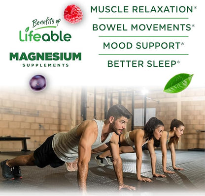 Lifeable Magnesium Citrate Gummies Sugar Free | Great Tasting Magnesium Supplement Gummies for Adults | Vegan, Non GMO Magnesium Gummy | for Men & Women | for Muscle Relaxation | 60 Count