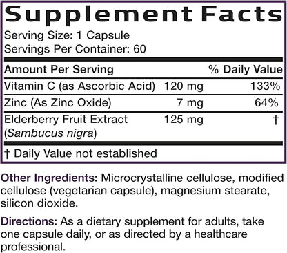 Bronson Sambucus Elderberry with Zinc & Vitamin C Triple Immune Support Complex Immune & Antioxidant Protection, Non-GMO, 60 Vegetarian Capsules