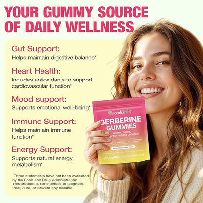 NIFEISHI Berberine Supplement, (Sugar-Free) Berberine Gummies with Ceylon Cinnamon, Milk Thistle for Metabolism, Energy, Gut Health, Vegan, Non-GMO, Gluten Free - Watermelon Flavor 60 Gummies