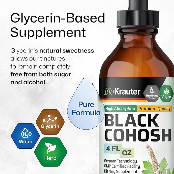 BIO KRAUTER® Perimenopause & Menopause Supplements for Women* - Pure Vegan Black Cohosh for Mood Support & Women's Wellness - Black Cohosh Supplements 4 Fl.Oz 56-Day Supply, Alcohol & Sugar Free