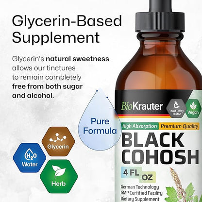 BIO KRAUTER® Perimenopause & Menopause Supplements for Women* - Pure Vegan Black Cohosh for Mood Support & Women's Wellness - Black Cohosh Supplements 4 Fl.Oz 56-Day Supply, Alcohol & Sugar Free
