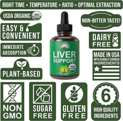 USDA Organic Liver Cleanse Detox & Repair. 6-in-1 Liquid Drops with Organic Milk Thistle, Artichoke Extract, and More. Zero Sugar, Liver Health Support Tincture Supplement Alternative to Capsules