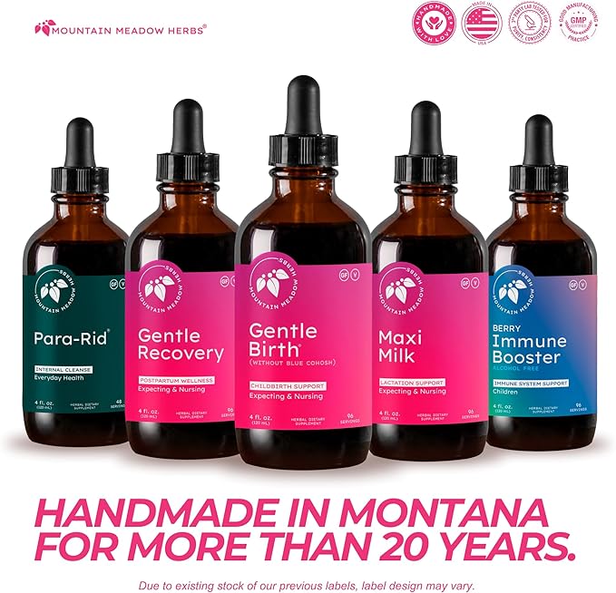 Mountain Meadow Herbs Gentle Birth for Birth Prep/Labor Prep, Fast Acting Liquid Herbal Extract for Childbirth Support w/o Blue Cohosh - 4oz