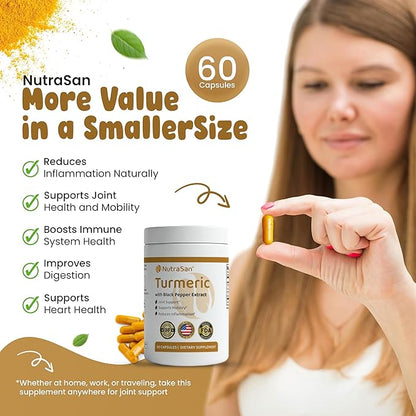 Turmeric Curcumin Supplements 900mg- Highly Bioavailable Turmeric with Curcuminoids & Black Pepper Extracts -Supports Joint Health & Reduces Inflammation - Gluten Free & Non-GMO 60 Capsules