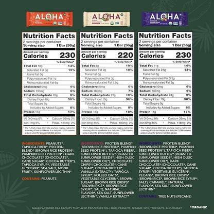 ALOHA Organic Plant Based Protein Bars - Sampler Pack #2-12 Bars, Vegan, Low Sugar, Gluten-Free, Paleo, Low Carb, Non-GMO, No Stevia, No Erythritol