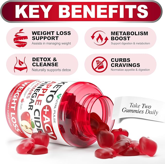 Keto ACV Gummies Advanced Weight Loss - Sugar Free ACV Keto Gummies - Gummy Supplement for Women and Men - Detox - Apple Cider Vinegar - Apple Flavor