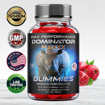 Dominator Maxx Gummies Maximum Strength Performance Gummies, Dominator Maxxx Gummies Extra Strength Overall Wellness Support, Dominator Max Gummies, DominatorMax Great Taste Mad in USA (60 Gummies)
