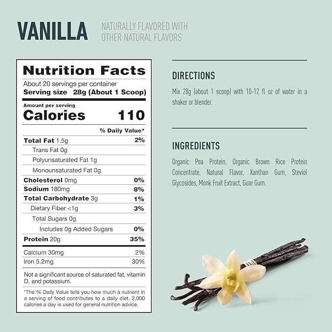 Isopure Plant-Based Protein Powder, Lactose Free, Gluten Free, With Iron, Vanilla, 20g Plant Protein Per Serving, 1.23 Lbs, 20 Servings