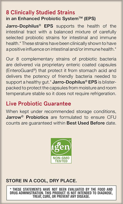 Jarrow Formulas Jarro-Dophilus EPS Probiotics 10 Billion CFU for Intestinal Tract Support, Probiotic Supplement for Gut Health for Women and Men, 120 Veggie Capsules, Up to a 60 Day Supply,Pack of 12